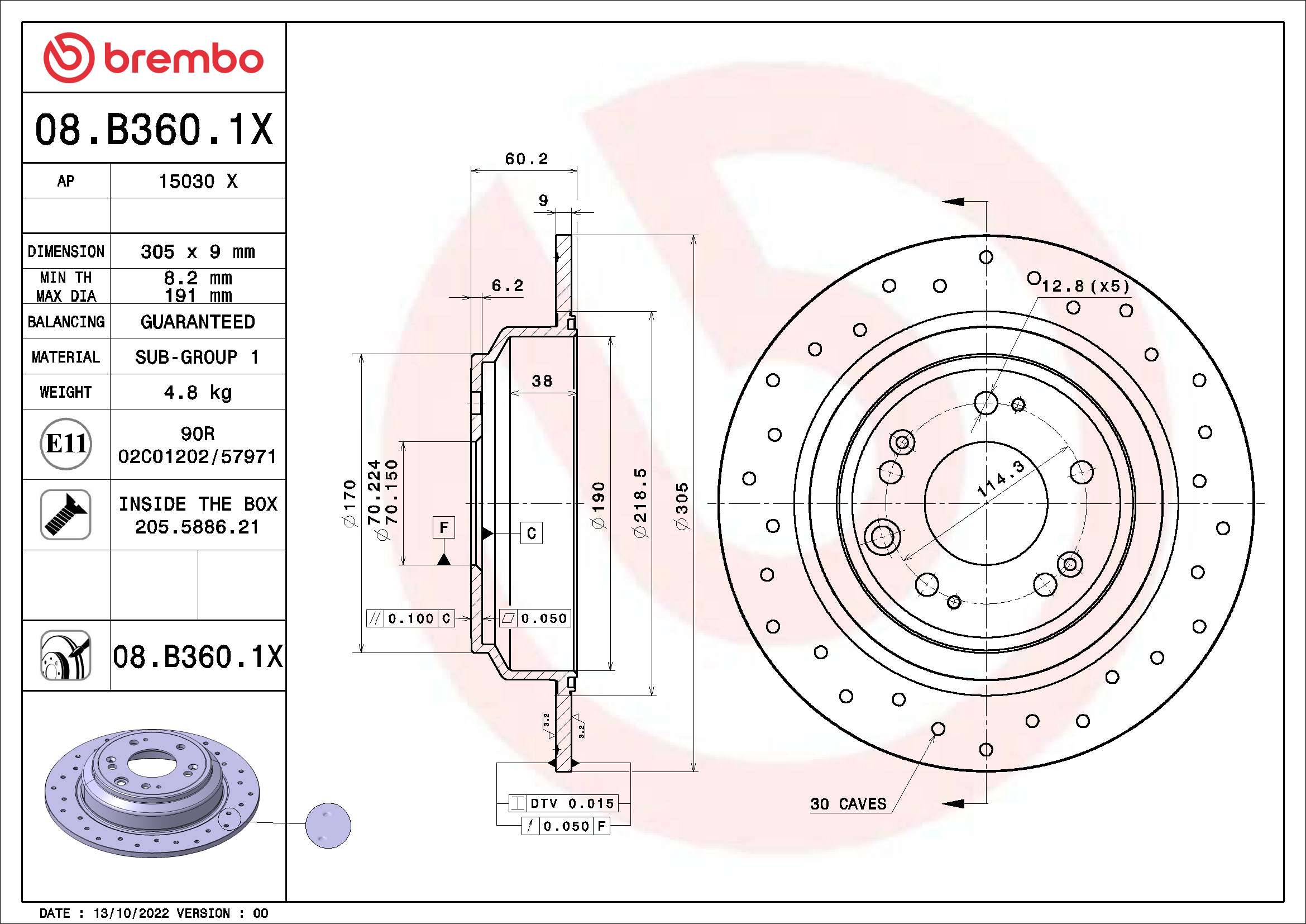 BREMBO BRE08.B360.1X féktárcsa