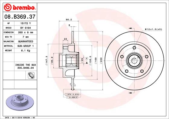 BREMBO BRE08.B369.37 féktárcsa