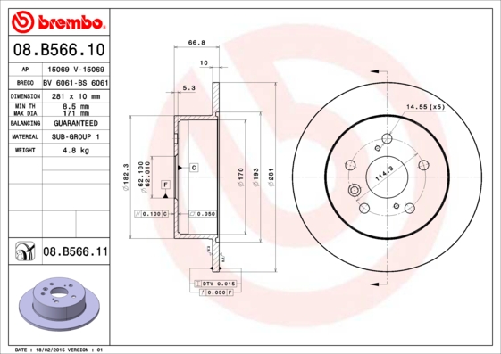 BREMBO BRE08.B566.11 féktárcsa