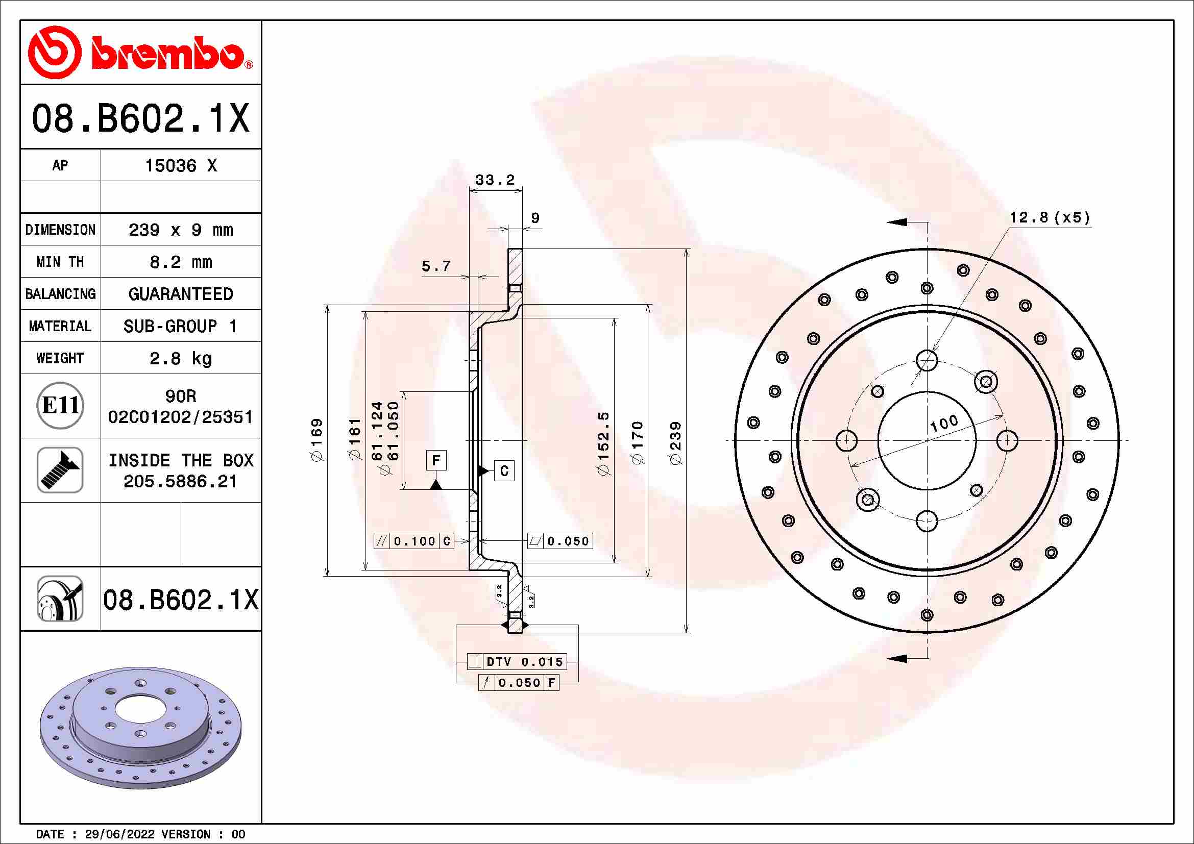 BREMBO BRE08.B602.1X féktárcsa