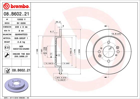 BREMBO BRE08.B602.21 féktárcsa