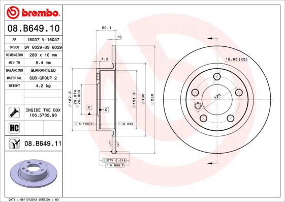 BREMBO BRE08.B649.11 féktárcsa