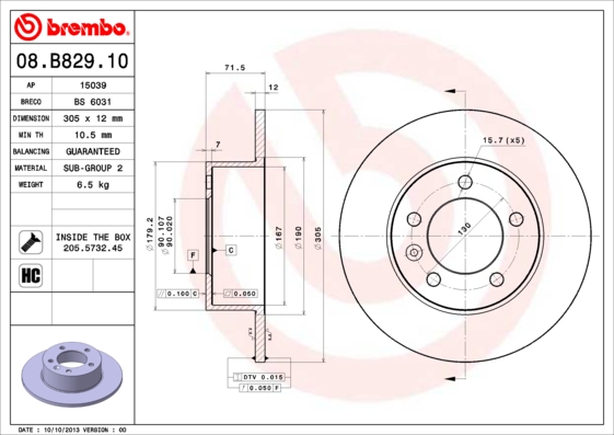 BREMBO BRE08.B829.10 féktárcsa