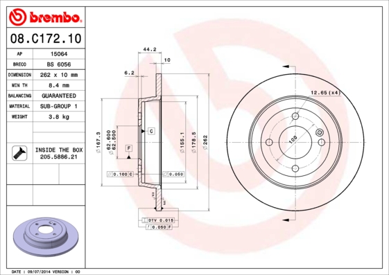 BREMBO BRE08.C172.10 féktárcsa