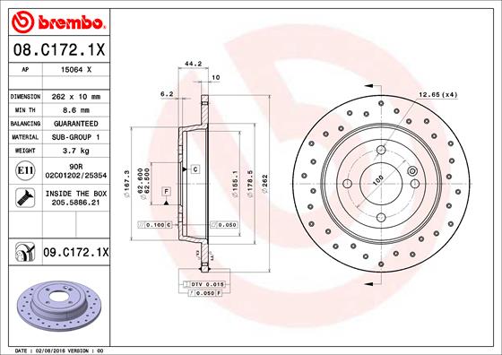 BREMBO 08.C172.1X Féktárcsa