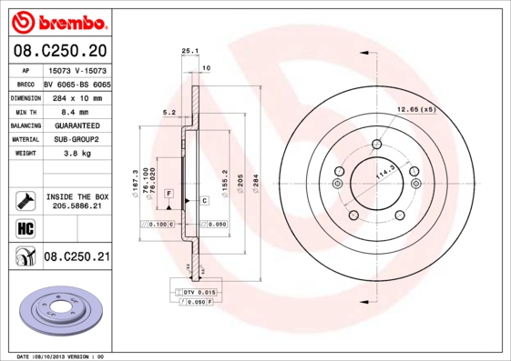 BREMBO BRE08.C250.21 féktárcsa