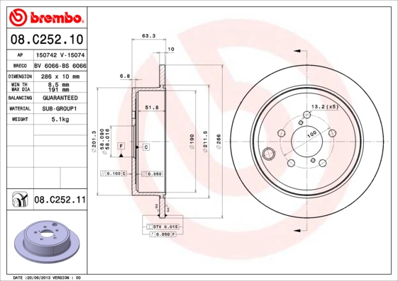 BREMBO 08.C252.11B Féktárcsa