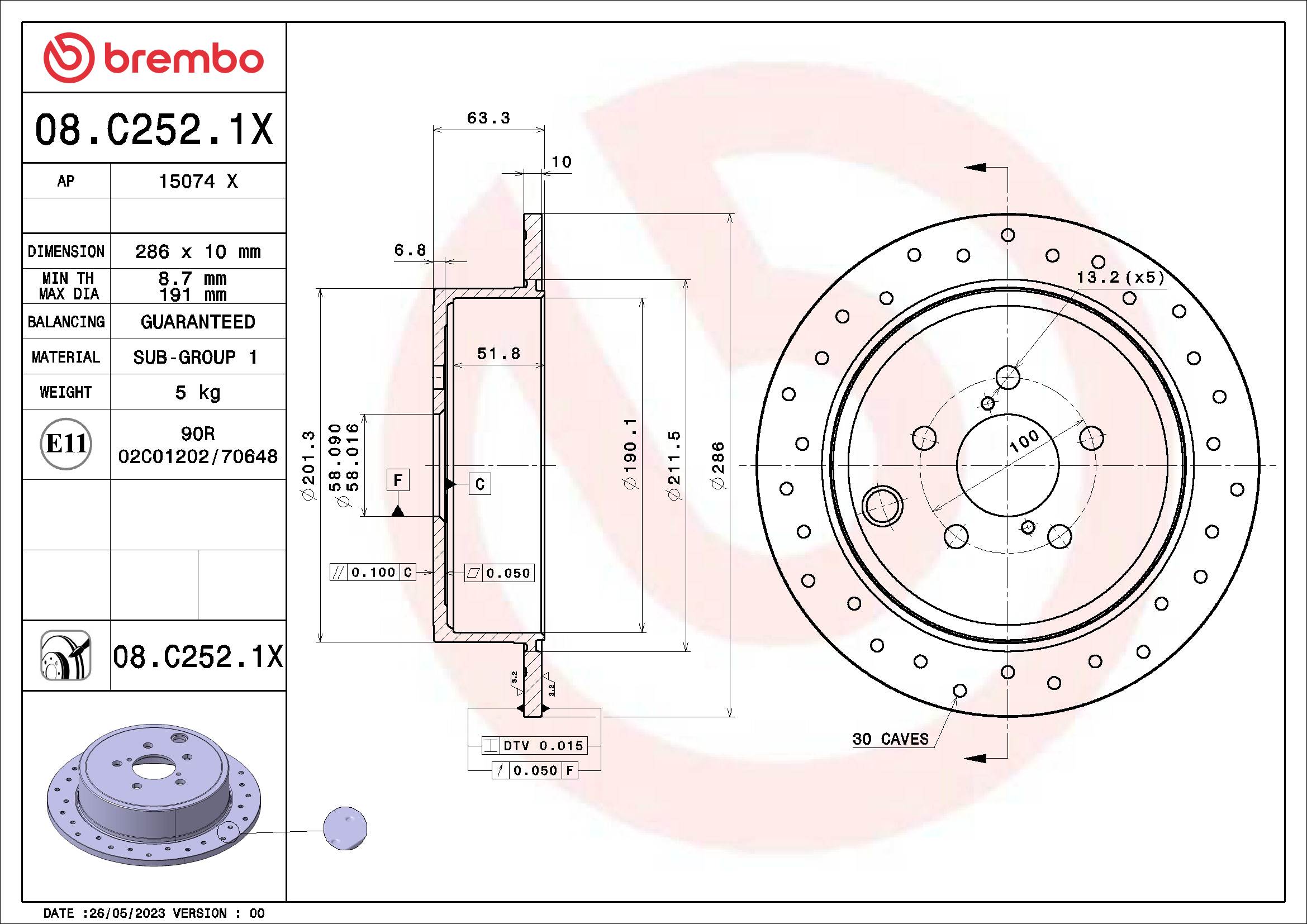 BREMBO BRE08.C252.1X féktárcsa