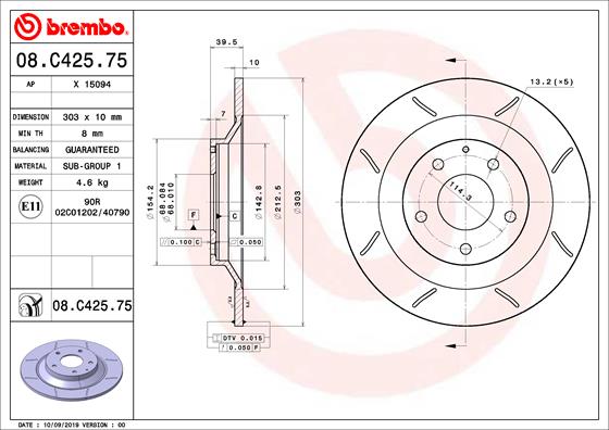 BREMBO BRE08.C425.75 féktárcsa