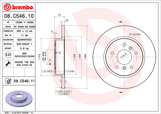 BREMBO 08.C546.11B Féktárcsa