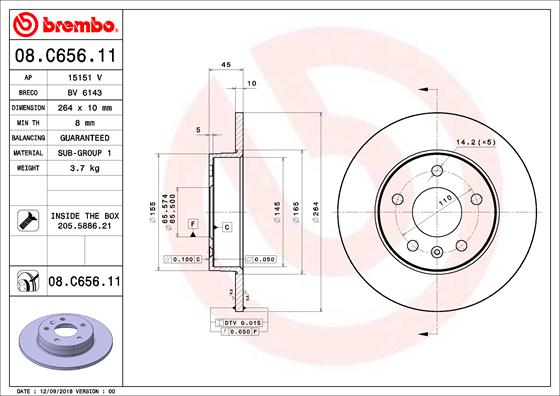 BREMBO 08.C656.11B Féktárcsa