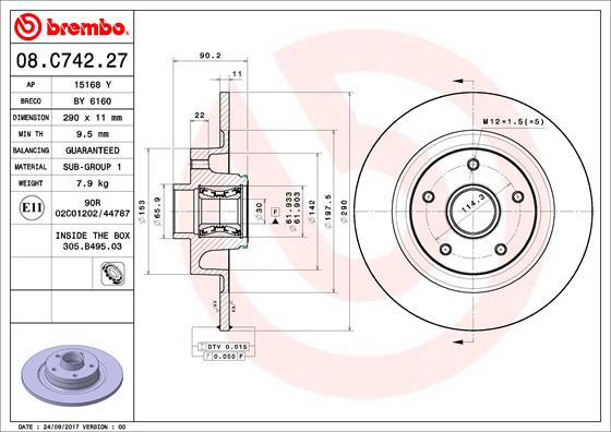 BREMBO 08.C742.27B Féktárcsa