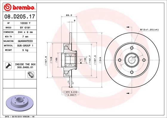 BREMBO 08.D205.17B Féktárcsa