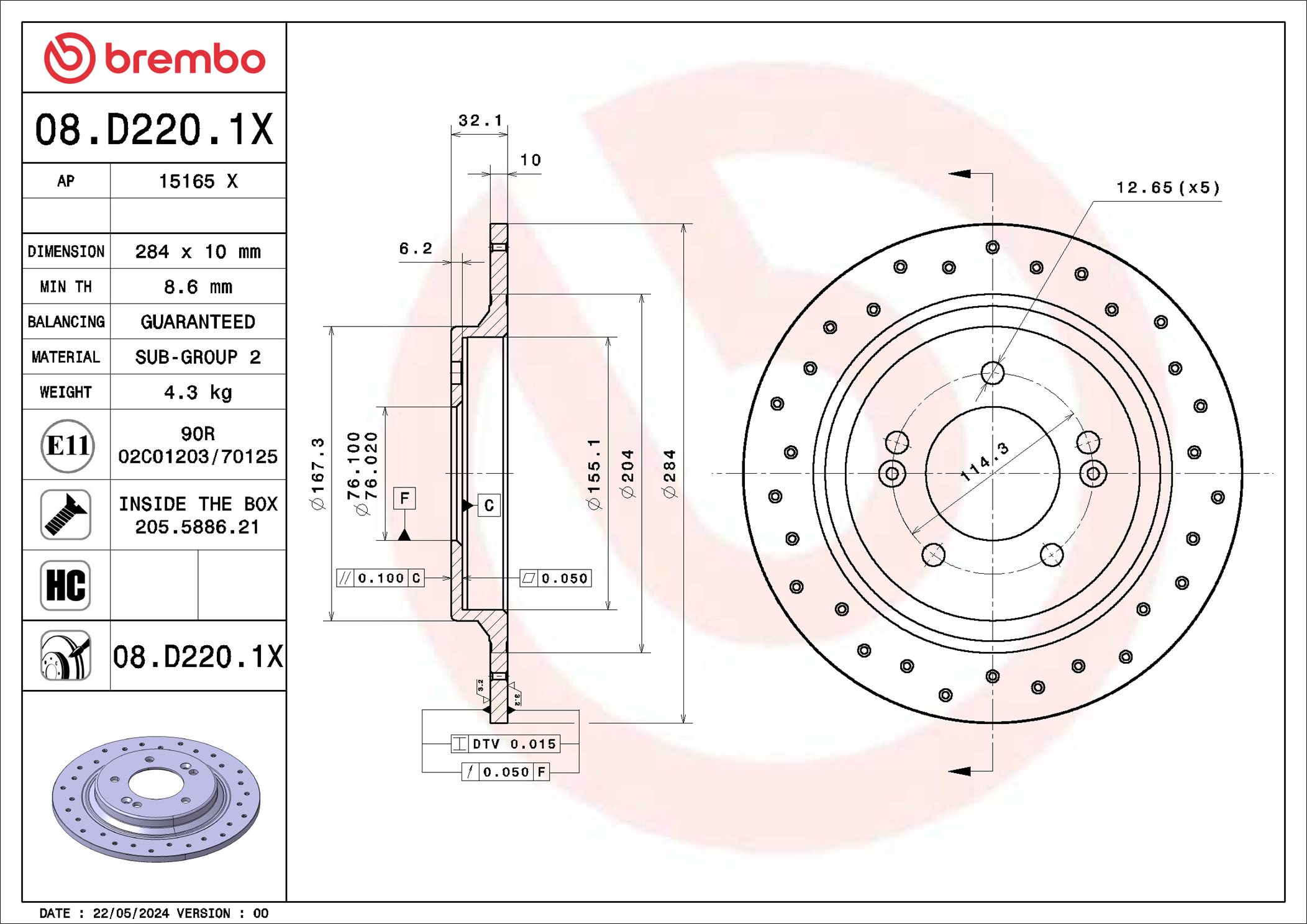 BREMBO BRE08.D220.1X féktárcsa