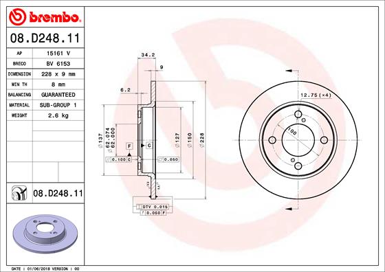 BREMBO 08.D248.11B Féktárcsa