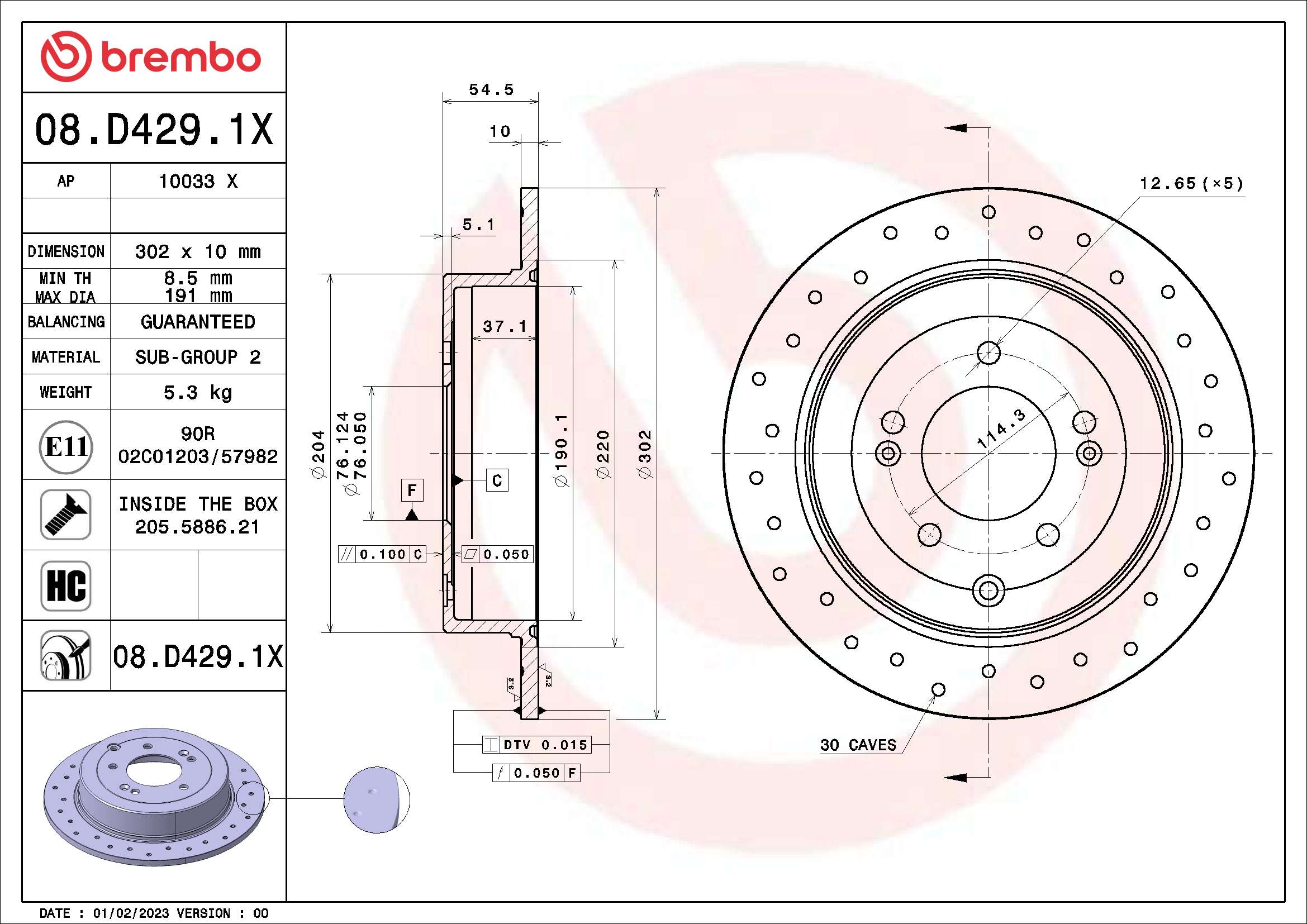 BREMBO BRE08.D429.1X féktárcsa