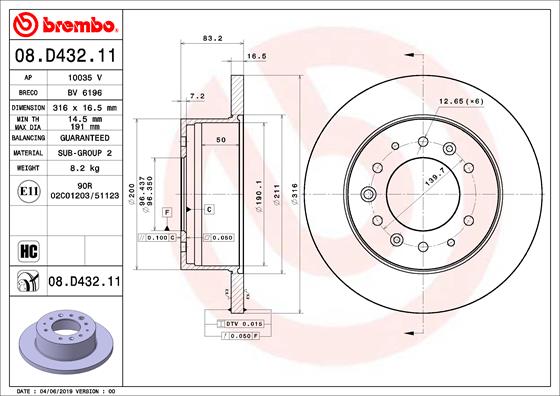 BREMBO BRE08.D432.11 féktárcsa