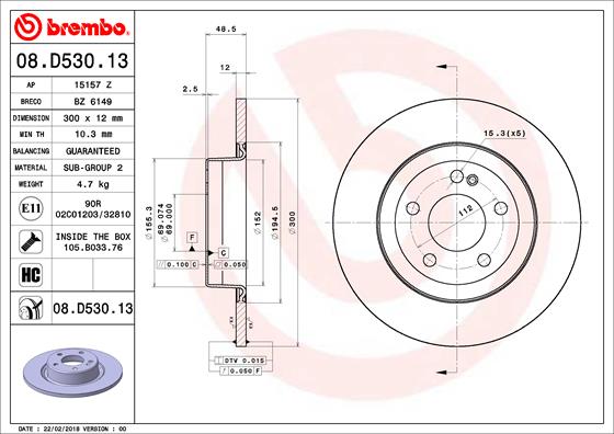 BREMBO BRE08.D530.13 féktárcsa