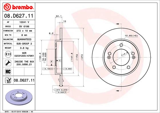 BREMBO BRE08.D627.11 féktárcsa