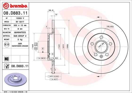 BREMBO BRE08.D883.11 féktárcsa