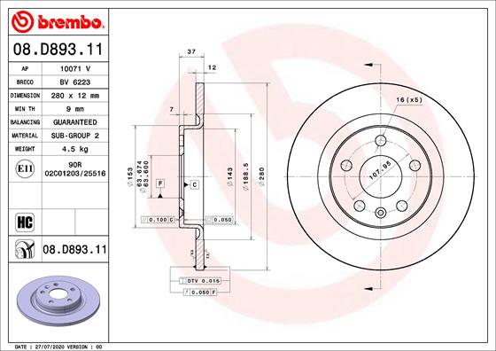 BREMBO BRE08.D893.11 féktárcsa