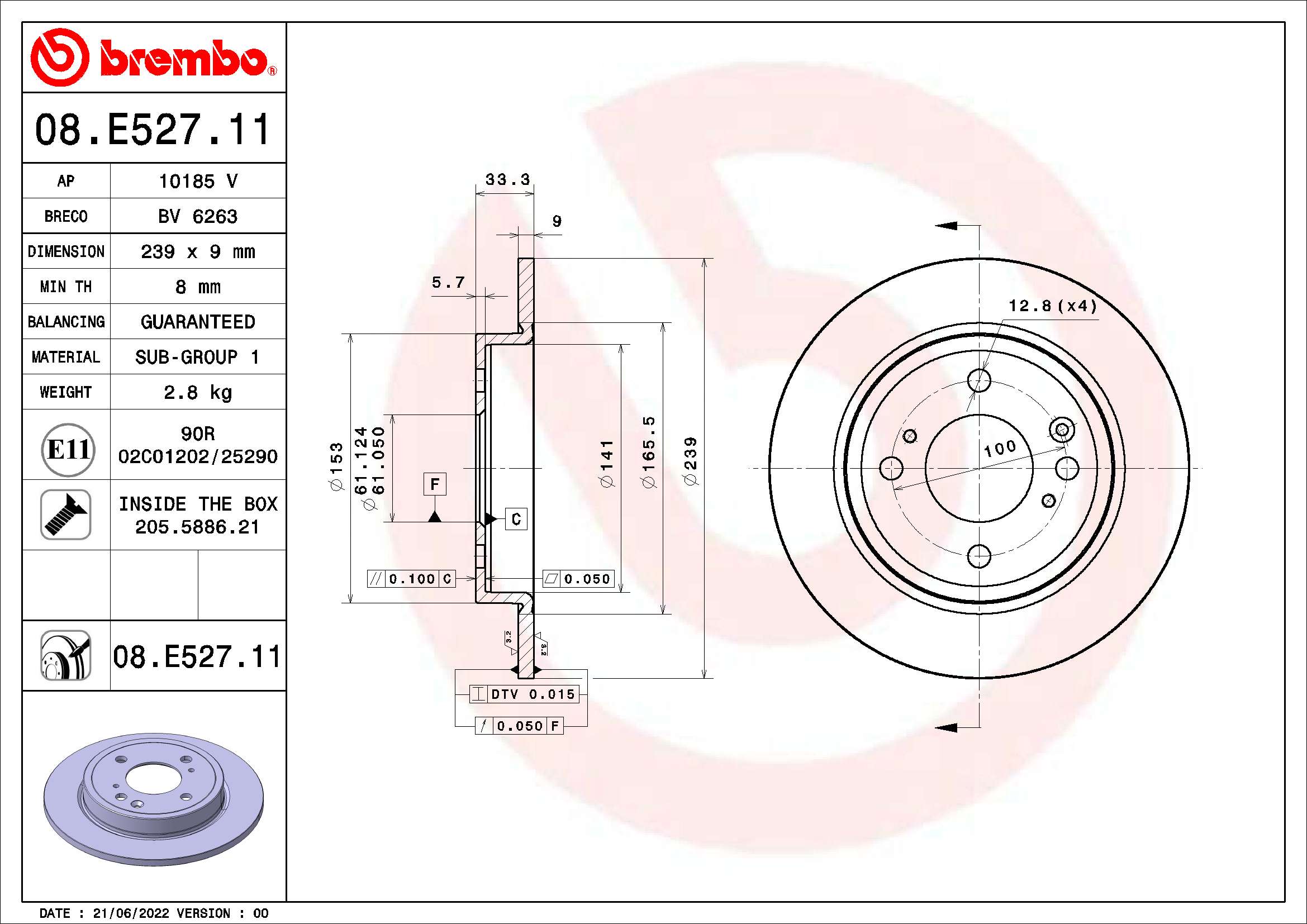 BREMBO BRE09.E528.11 féktárcsa