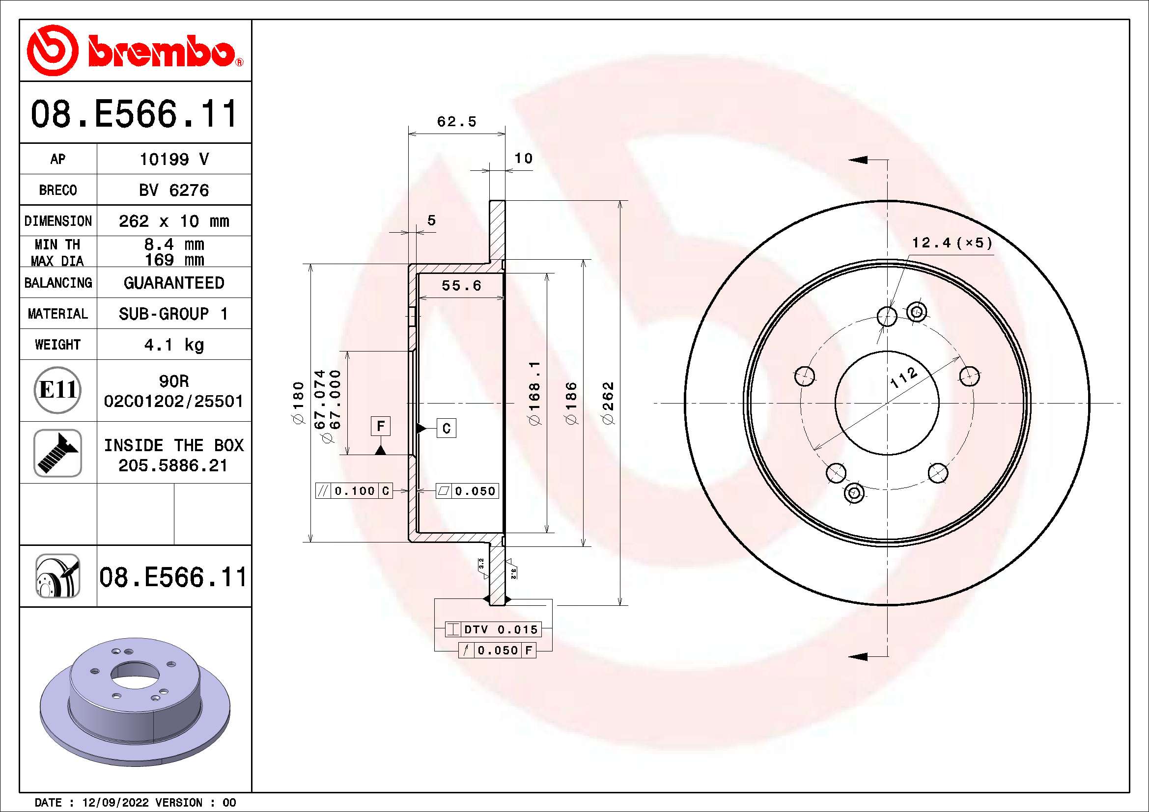 BREMBO BRE08.E566.11 féktárcsa