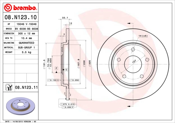 BREMBO BRE08.N123.11 féktárcsa