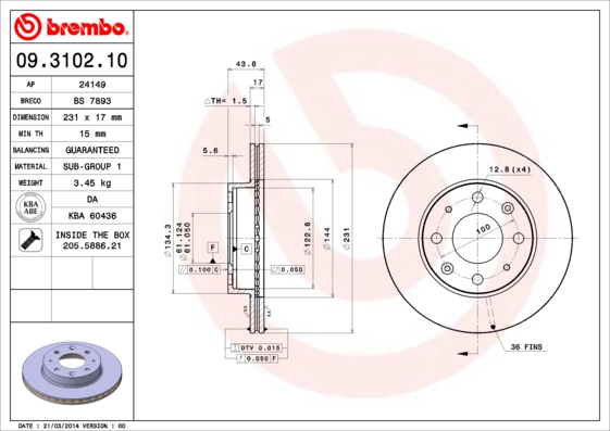 BREMBO BRE09.3102.10 féktárcsa