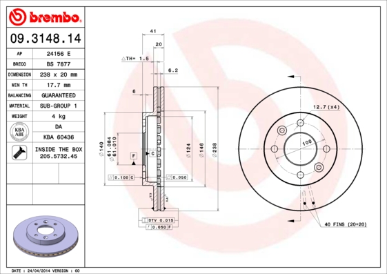 BREMBO 09.3148.14B Féktárcsa