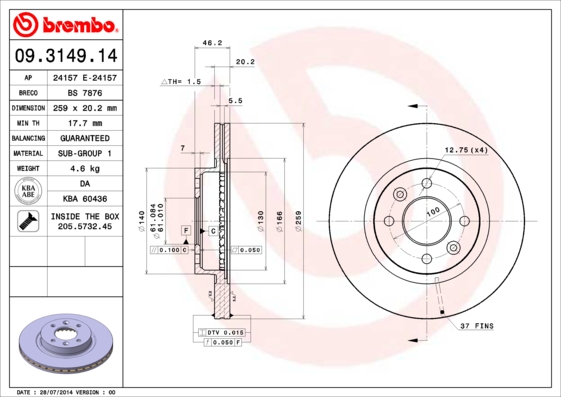 BREMBO BRE09.3149.14 féktárcsa