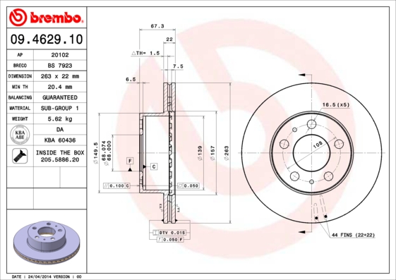 BREMBO BRE09.4629.10 féktárcsa