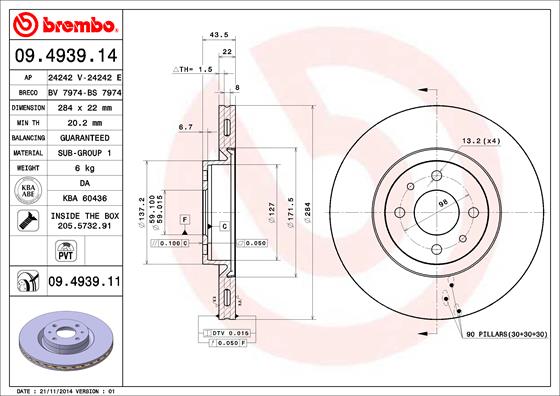 BREMBO BRE09.4939.11 féktárcsa