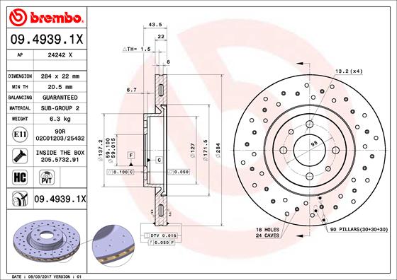 BREMBO BRE09.4939.1X féktárcsa