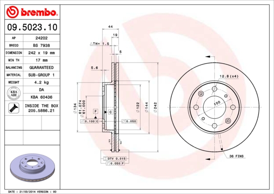 BREMBO BRE09.5023.10 féktárcsa