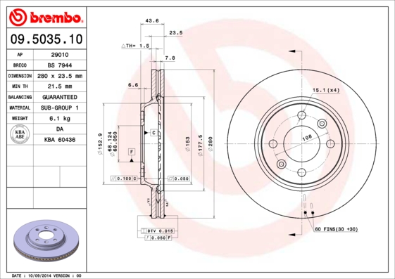 BREMBO 09.5035.10BR Féktárcsa