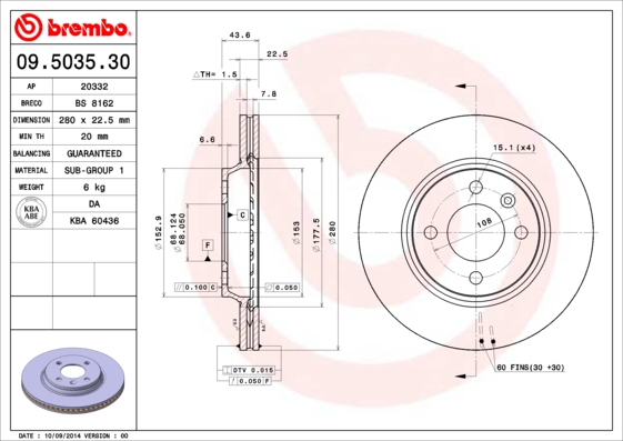 BREMBO 09.5035.30BR Féktárcsa