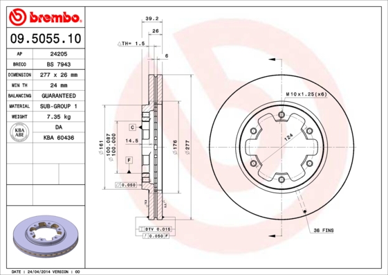 BREMBO 09.5055.10B Féktárcsa