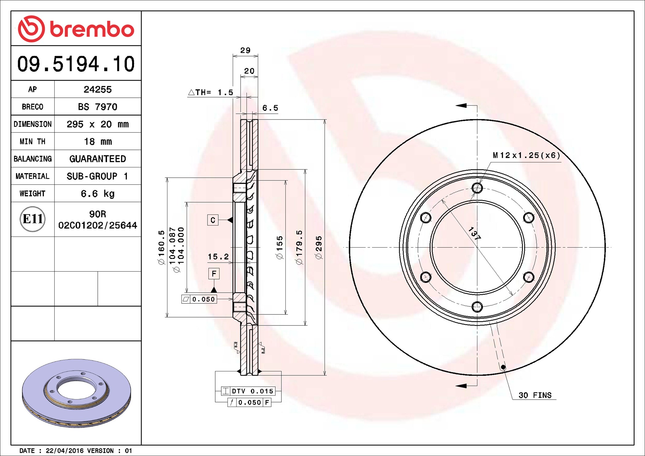 BREMBO BRE09.5194.10 Féktárcsa