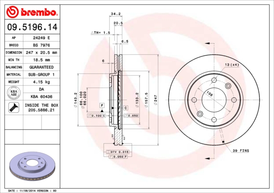 BREMBO BRE09.5196.11 féktárcsa