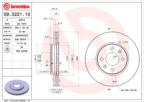 BREMBO BRE09.5221.10 féktárcsa