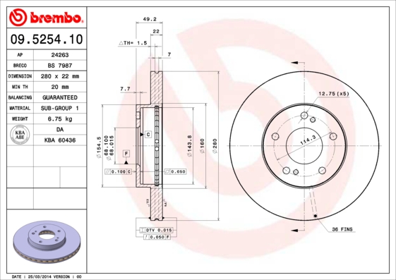 BREMBO BRE09.5254.10 féktárcsa