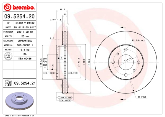 BREMBO BRE09.5254.21 féktárcsa