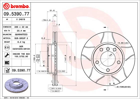 BREMBO 09.5390.77B Féktárcsa