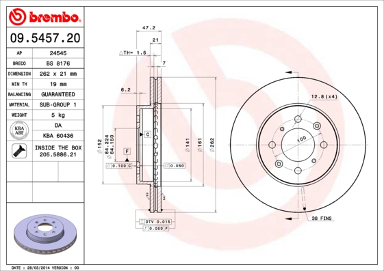 BREMBO BRE09.5457.20 féktárcsa