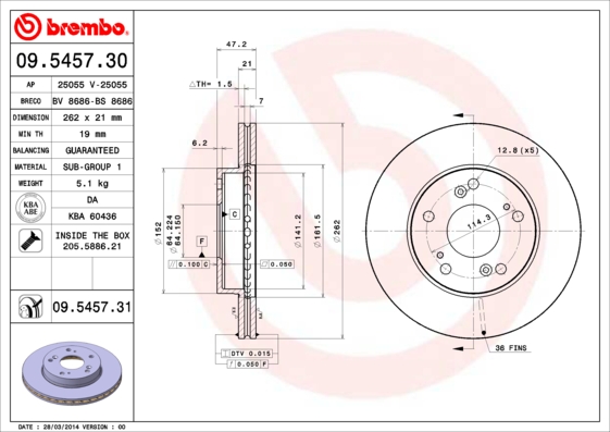 BREMBO BRE09.5457.31 féktárcsa