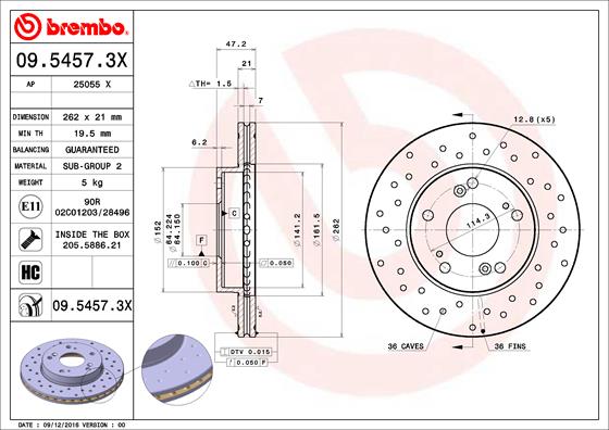 BREMBO BRE09.5457.3X féktárcsa