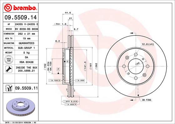 BREMBO 09.5509.11B Féktárcsa