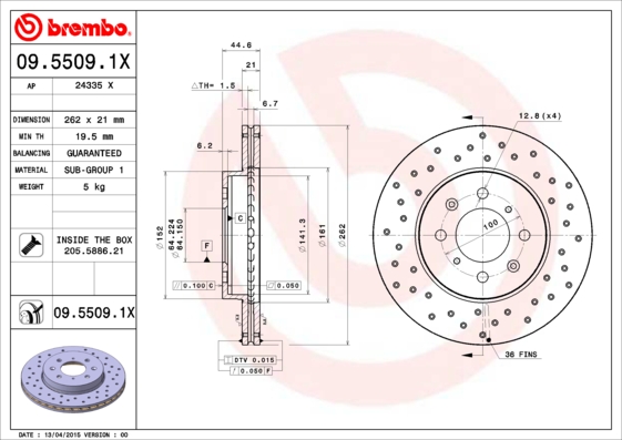 BREMBO 09.5509.1X Féktárcsa