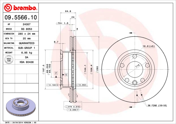 BREMBO BRE09.5566.10 féktárcsa